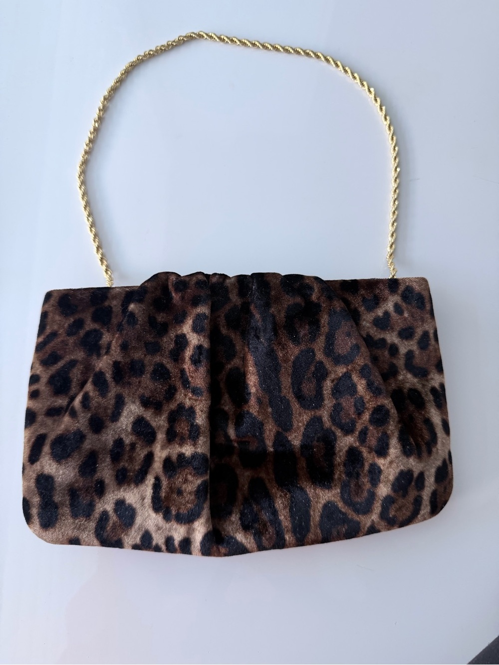 LOEFFLER RANDALL women's serena gathered velvet clutch in leopard gold chain